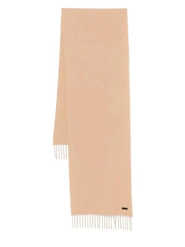 Logo-patch Fringed Scarf In Neutrals Product Image