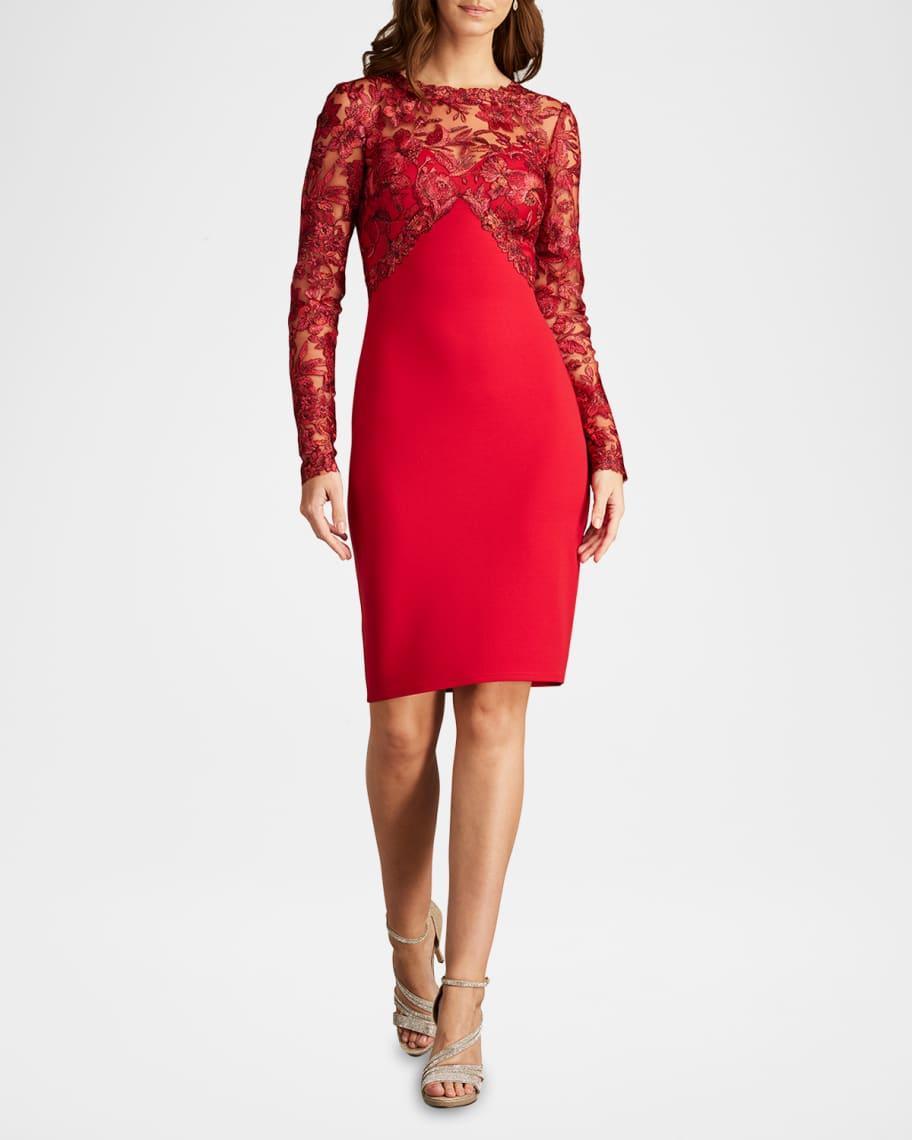 Floral-Embroidered Lace and Crepe Dress Product Image