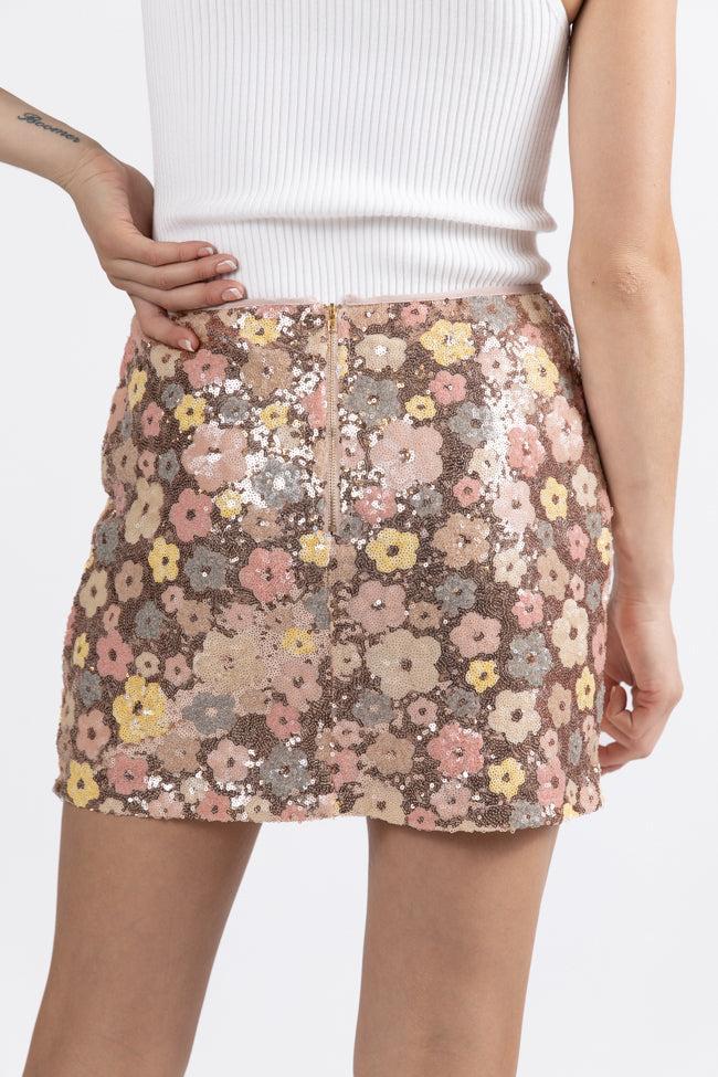 Night Of Nights Champagne Multi Sequin Floral Skirt FINAL SALE Product Image