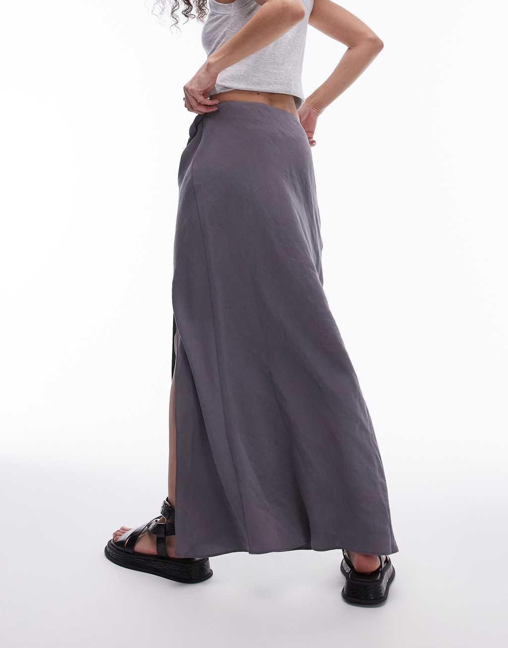 Topshop soft touch twist low rise maxi skirt in charcoal Product Image