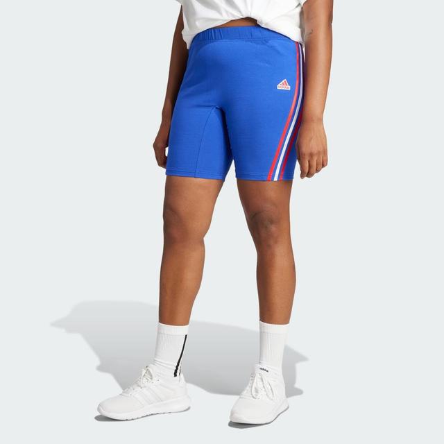 adidas Future Icons 3-Stripes Biker Shorts (Plus Size) Semi Lucid Blue 2X Womens Product Image