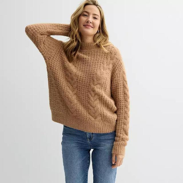 Womens Sonoma Goods For Life Cable Knit Mock Neck Sweater Product Image