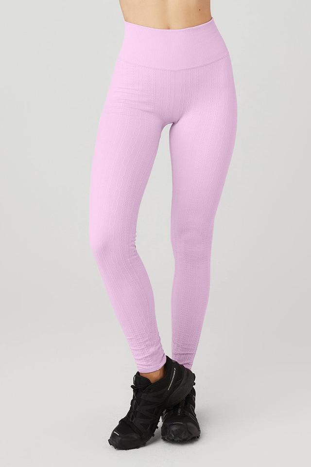 Semi-Sheer Seamless Cable Knit High-Waist Legging - Sugarplum Pink Female Product Image