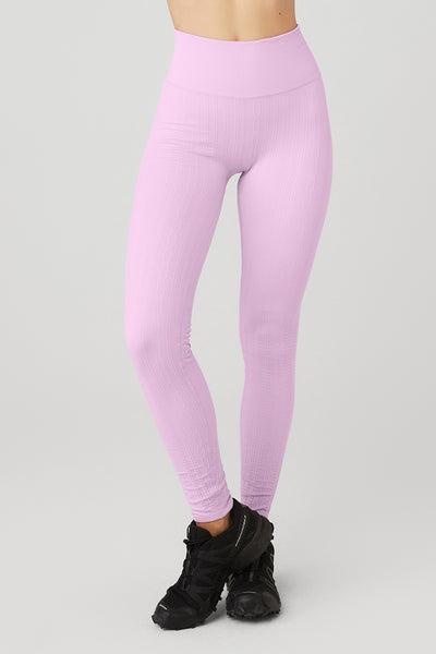 Semi-Sheer Seamless Cable Knit High-Waist Legging - Sugarplum Pink Product Image