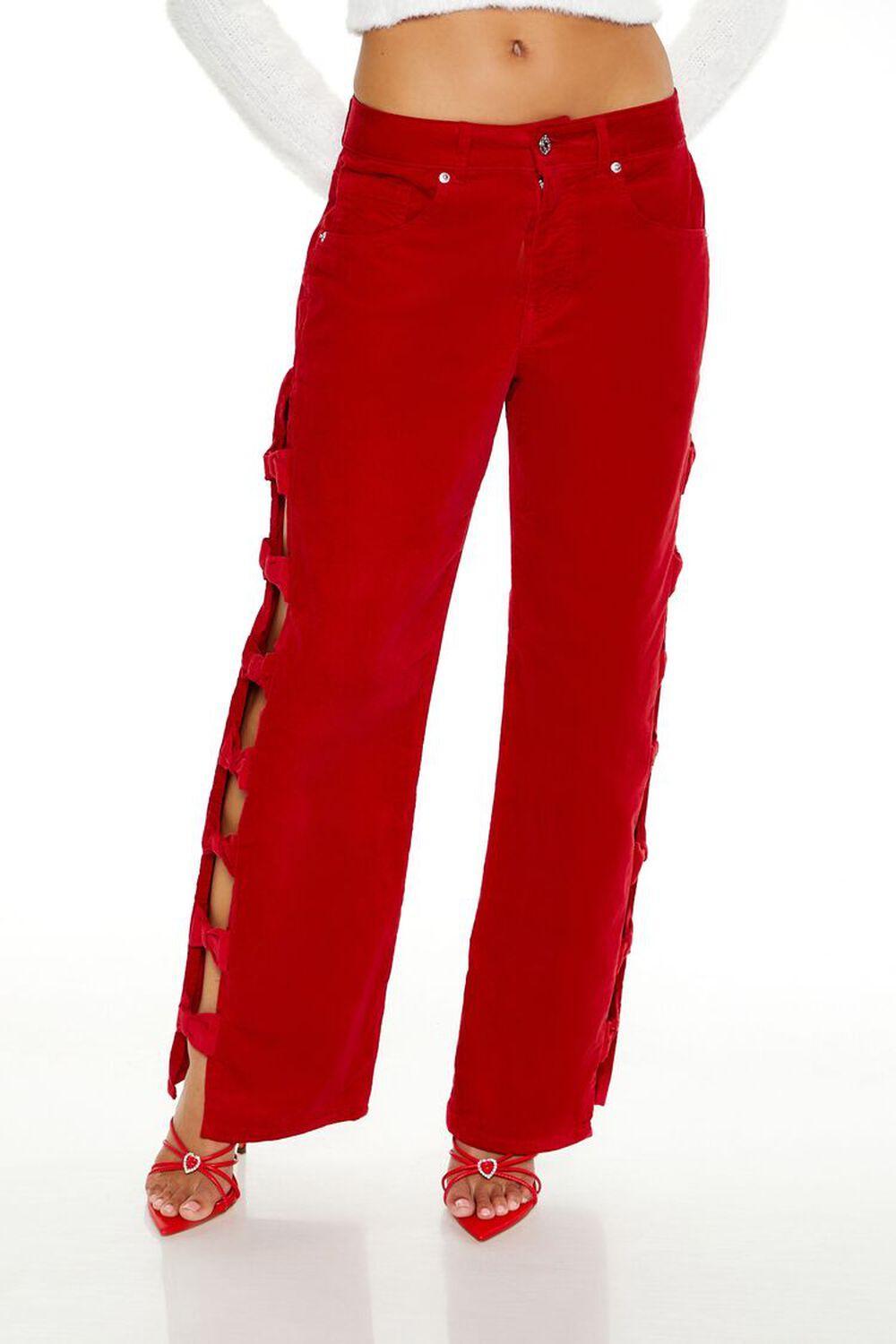 Bow Velvet Cutout Pants | Forever 21 Product Image