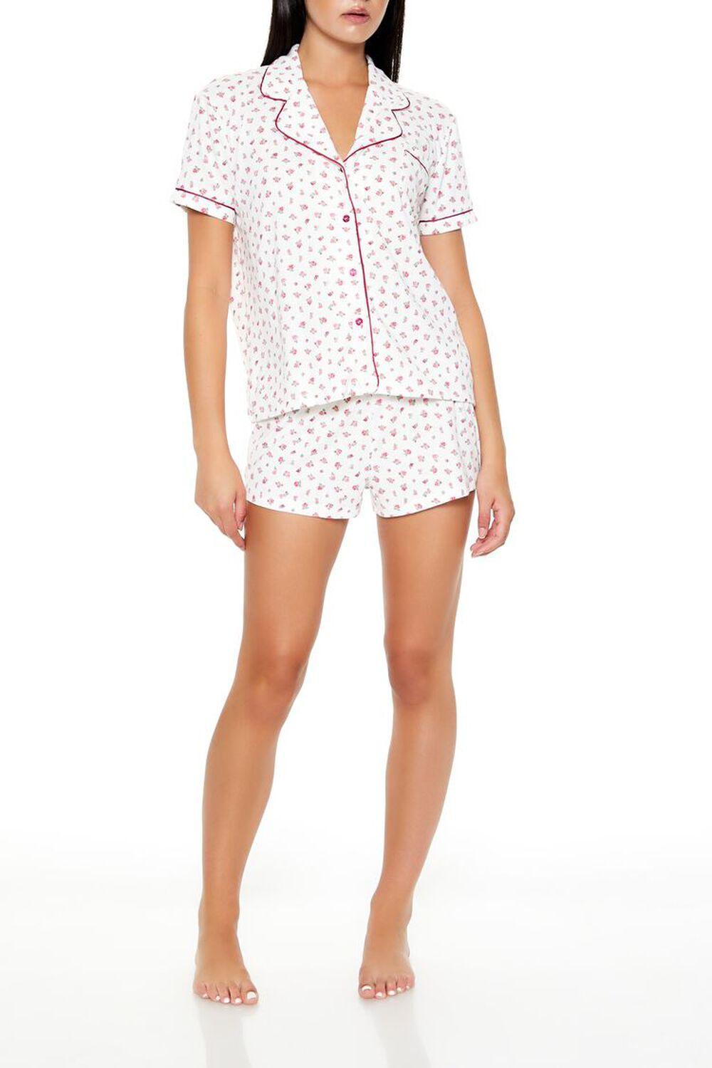 Floral Print Shirt & Shorts Pajama Set | Forever 21 Product Image