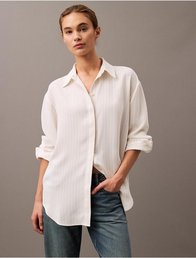 Calvin Klein Womens Luxe Stripe Relaxed Button-Down Shirt - White - XS Product Image