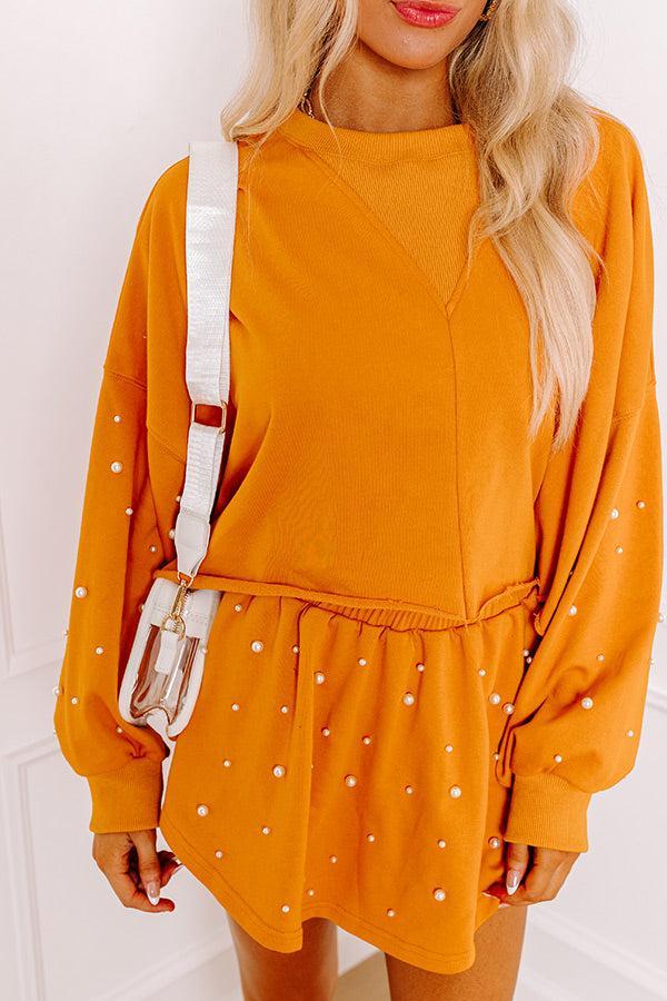 Sideline Chic Pearl Embellished Crop Sweatshirt in Rust Product Image