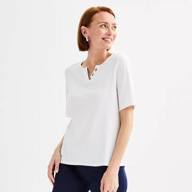 Womens Croft & Barrow Elbow Sleeve Rib V-Neck Top Product Image