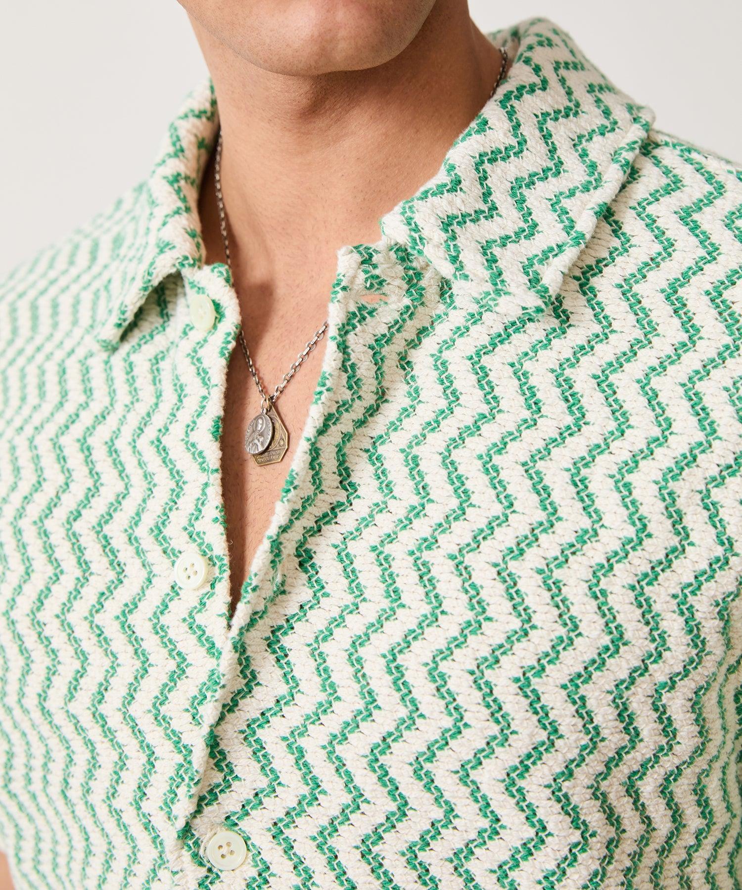 Zigzag Open-Knit Cabana Shirt in Ivy League Product Image