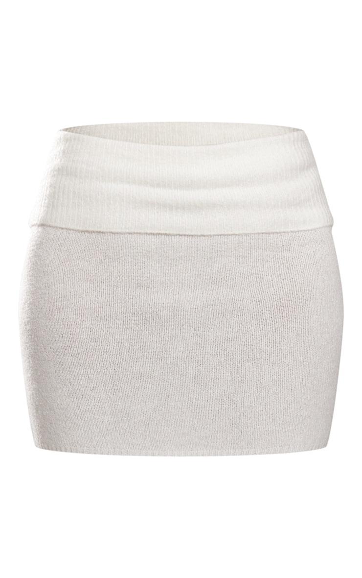 Cream Boucle Knit Fold Over Mini Skirt Product Image