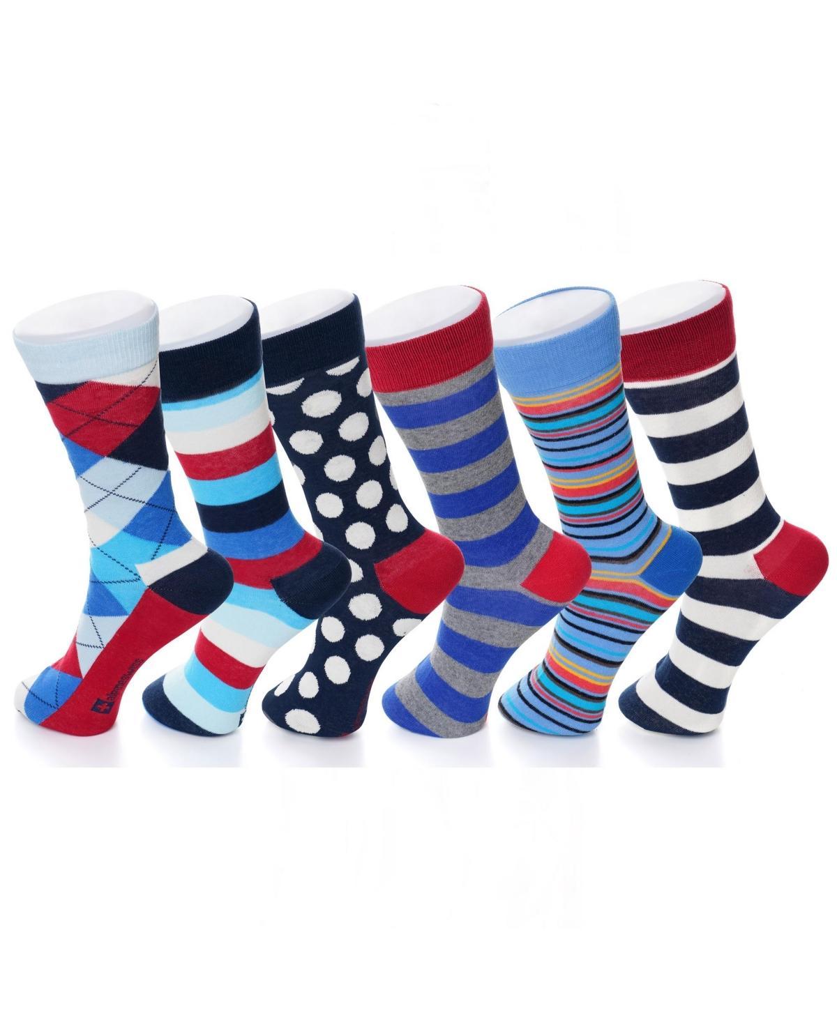 Alpine Swiss 6 Pack Mens Cotton Dress Socks Mid Calf Argyle Pattern Solids Set Product Image