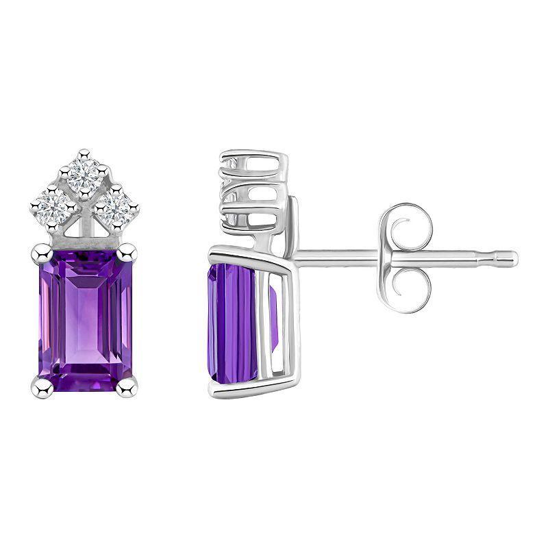 Celebration Gems 14k Gold Emerald Cut Amethyst & 1/8 Carat T.W. Diamond Stud Earrings, Womens, 14k Whgold Product Image