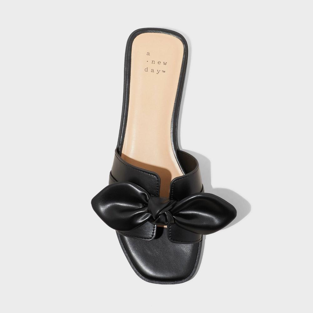 Womens Maple Knotted Bow Slide Sandals - A New Day Black 9 Product Image