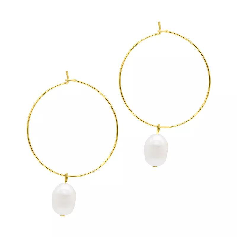 Adornia Gold Tone Freshwater Cultured Pearl Wire Hoop Earrings, Womens Product Image