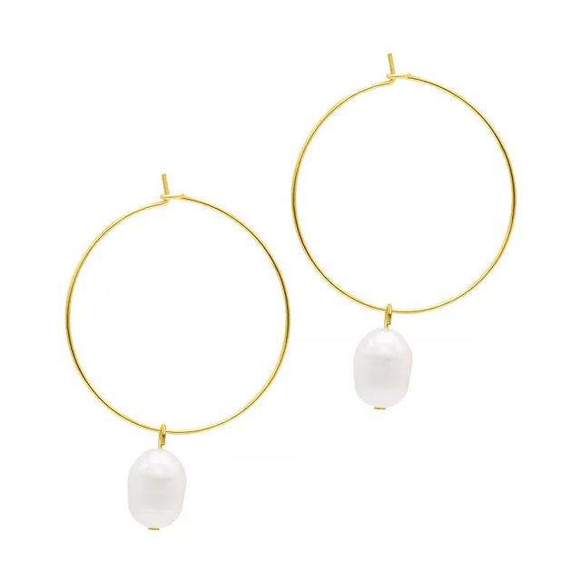 Adornia Gold Tone Freshwater Cultured Pearl Wire Hoop Earrings, Womens Product Image