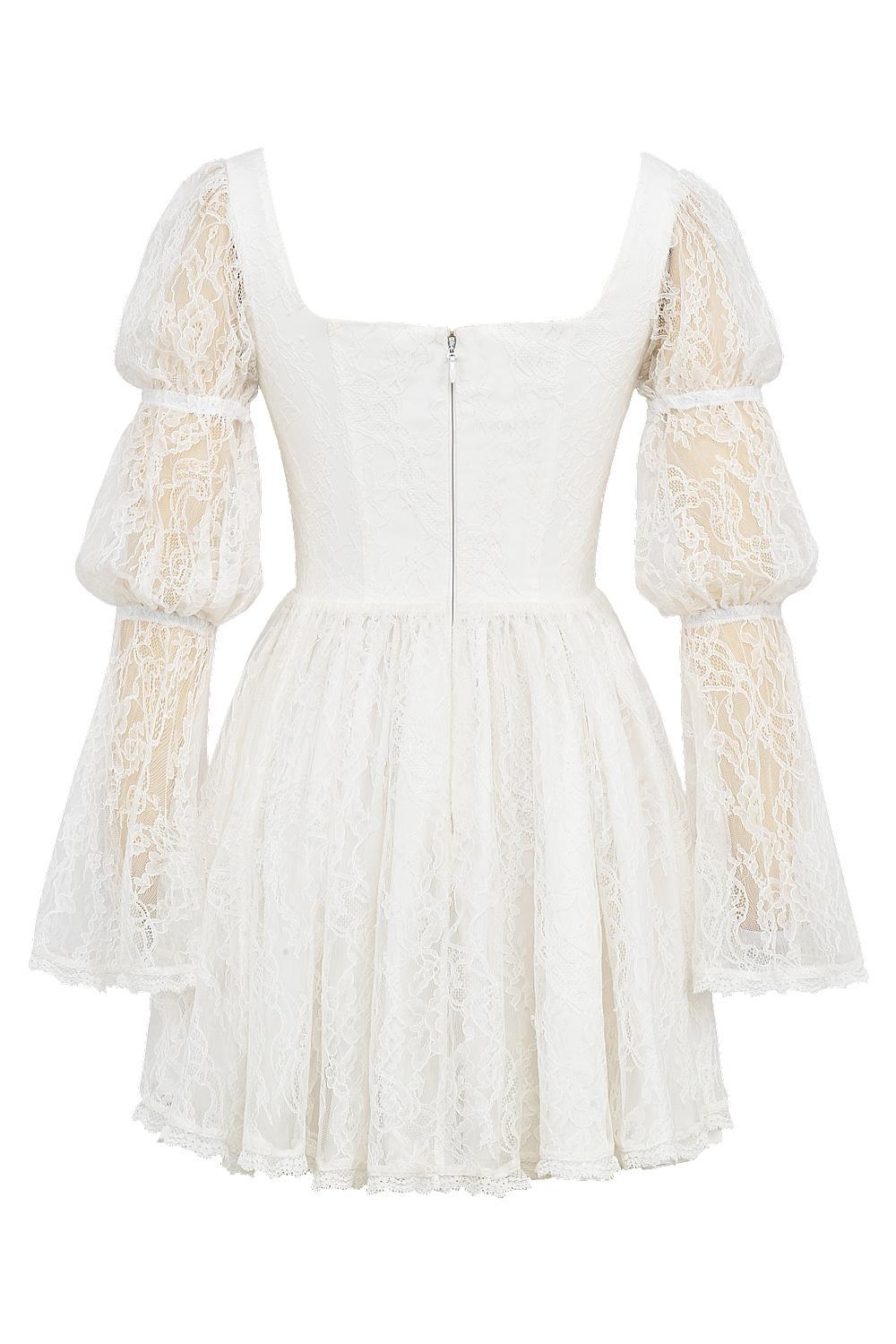 Sancia White Lace Puff Sleeve Mini Dress Product Image