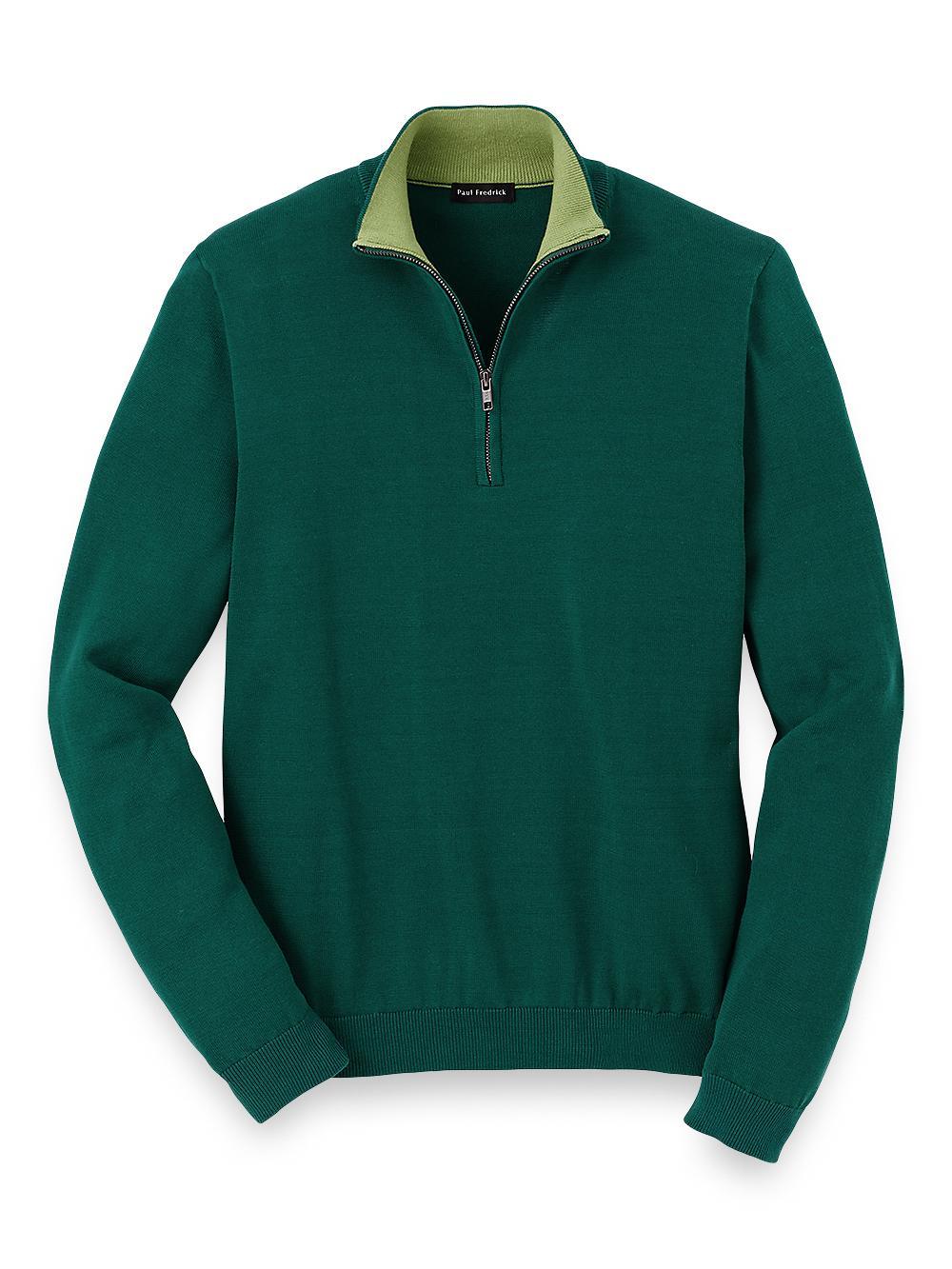 Supima Cotton Zip Mock Neck Sweater - Green Product Image