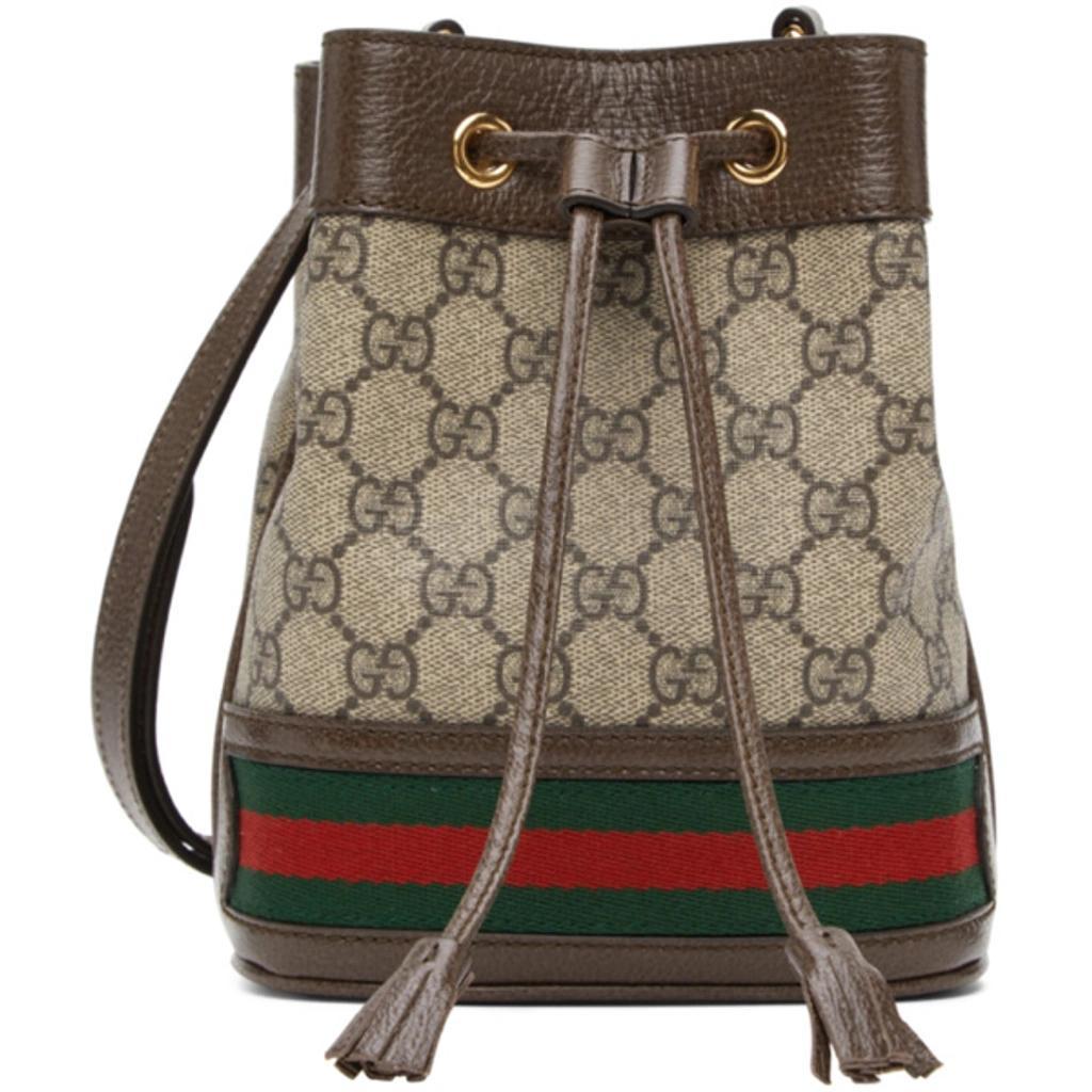 GUCCI Beige Mini Gg Ophidia Bucket Bag In Brown Product Image