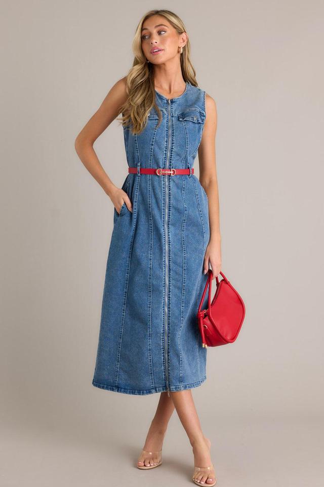 Simple Grace Denim Sleeveless Midi Dress Product Image