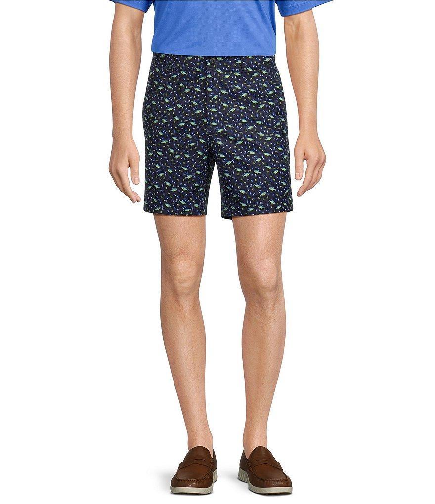 Roundtree & Yorke Performance Flat Front Straight Fit Fish Print 7#double; Inseam Shorts Product Image