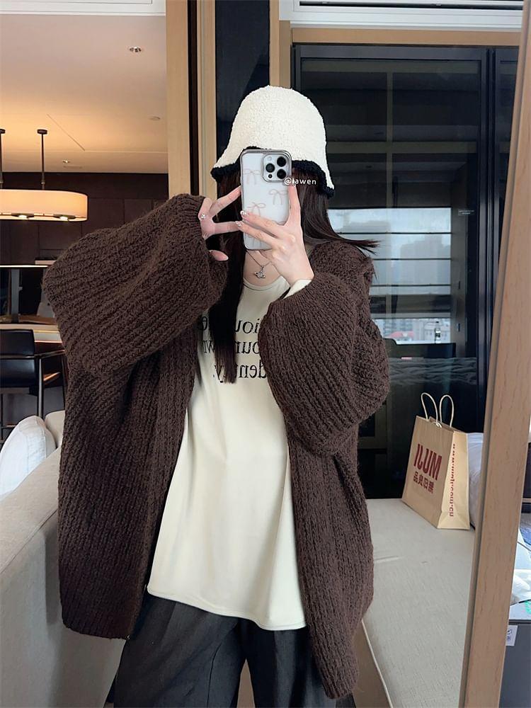 Oversized Hooded Knit Cardigan Product Image