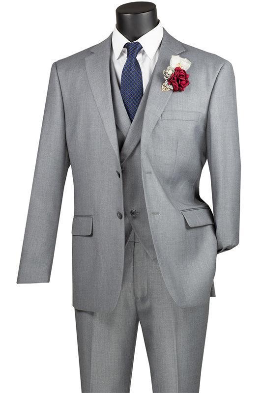 Light Gray Modern Fit 3 Piece Suit with Vest and Elastic Waist Band Pants Product Image