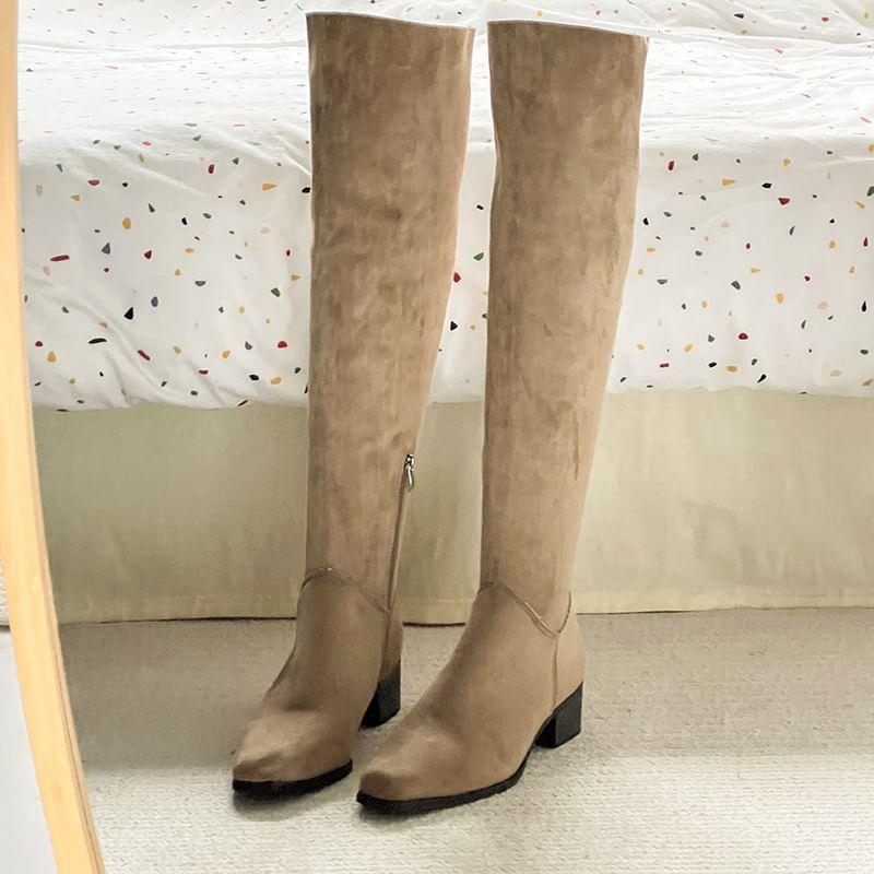 Block Heel Plain Tall Boots Product Image