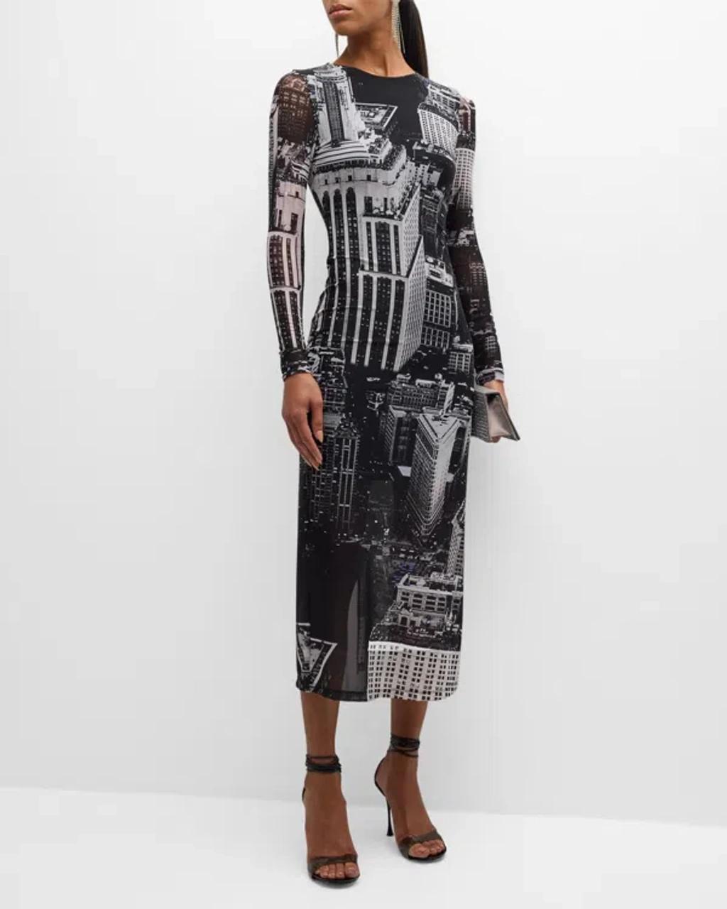 ALICE AND OLIVIA Delora Printed Body-con Midi Dress In Cityscape Product Image