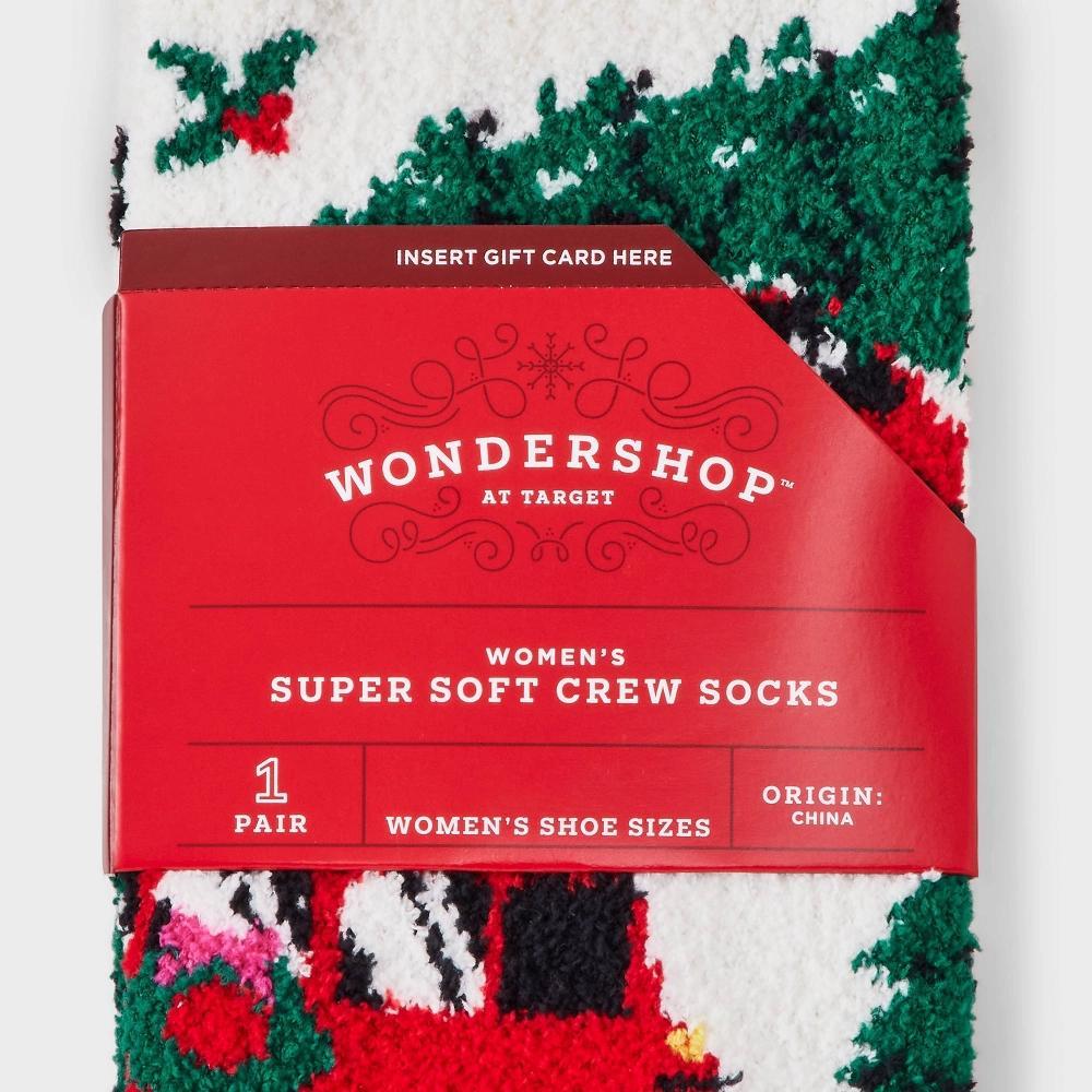 Women's Winter Road Trip Cozy Christmas Crew Socks with Gift Card Holder - Wondershop™ White 4-10 Product Image