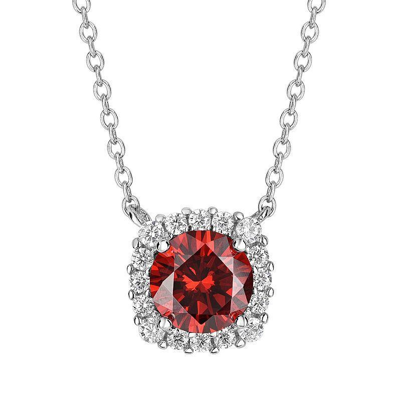 PRIMROSE Sterling Silver Cubic Zirconia Halo Pendant Necklace, Womens Red Product Image