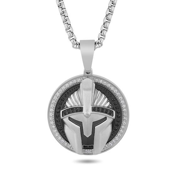 Men's 1/2 CT. T.w. Black and White Diamond Spartan Helmet Pendant in Two-Tone Stainless Steel - 24" Product Image