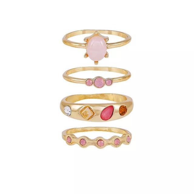 Berry Jewelry Gold Tone Simulated Stone 4-Piece Ring Set - Size 9, Womens, Pink Product Image