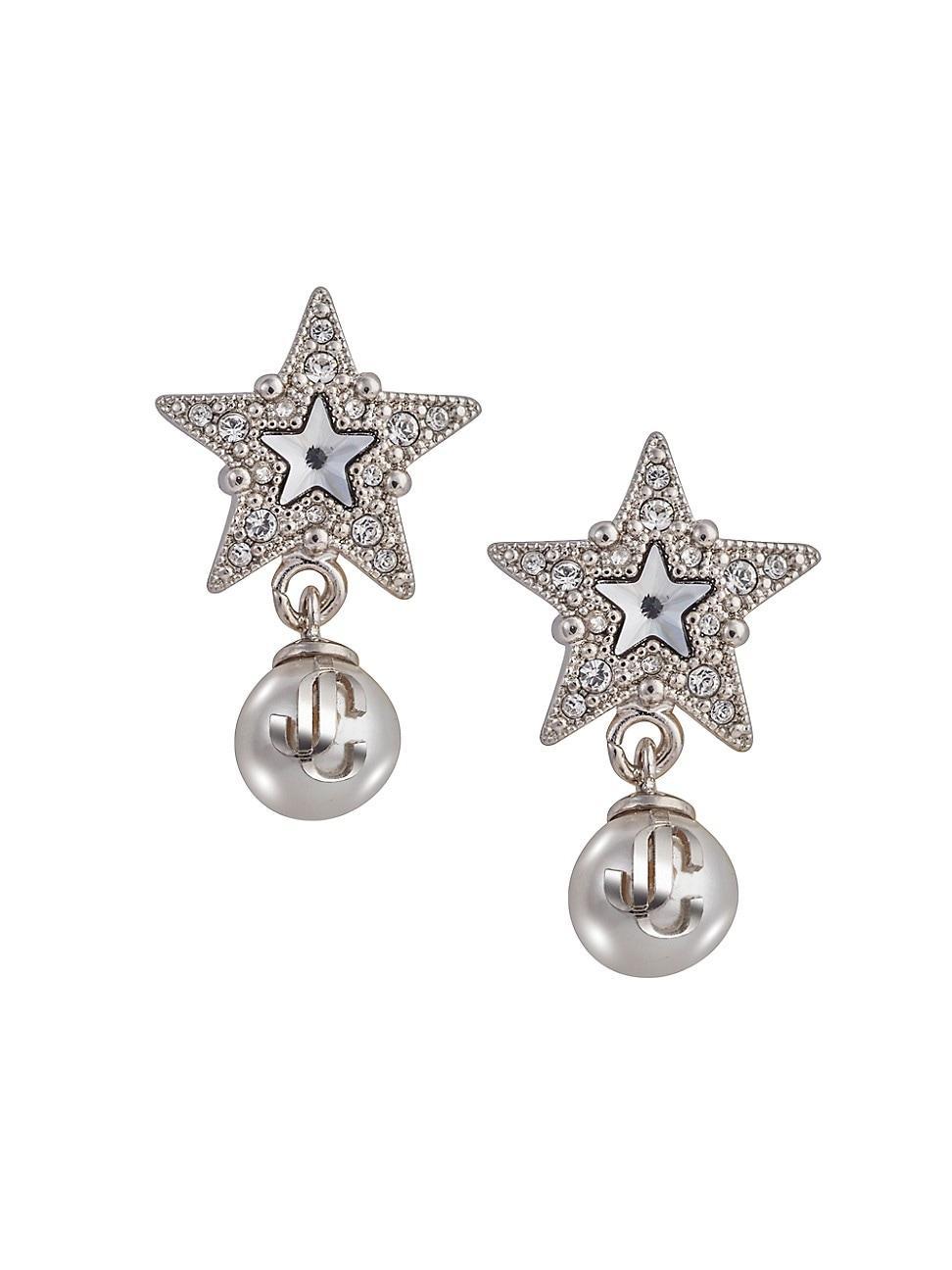 Womens Silvertone, Crystal, & Resin Pearl Star Drop Earrings Product Image