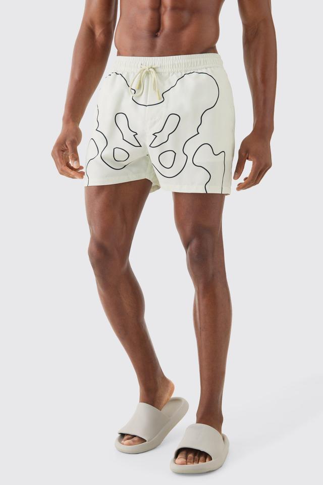 Mens Cream Short Length Skeleton Swim Short, Cream Product Image