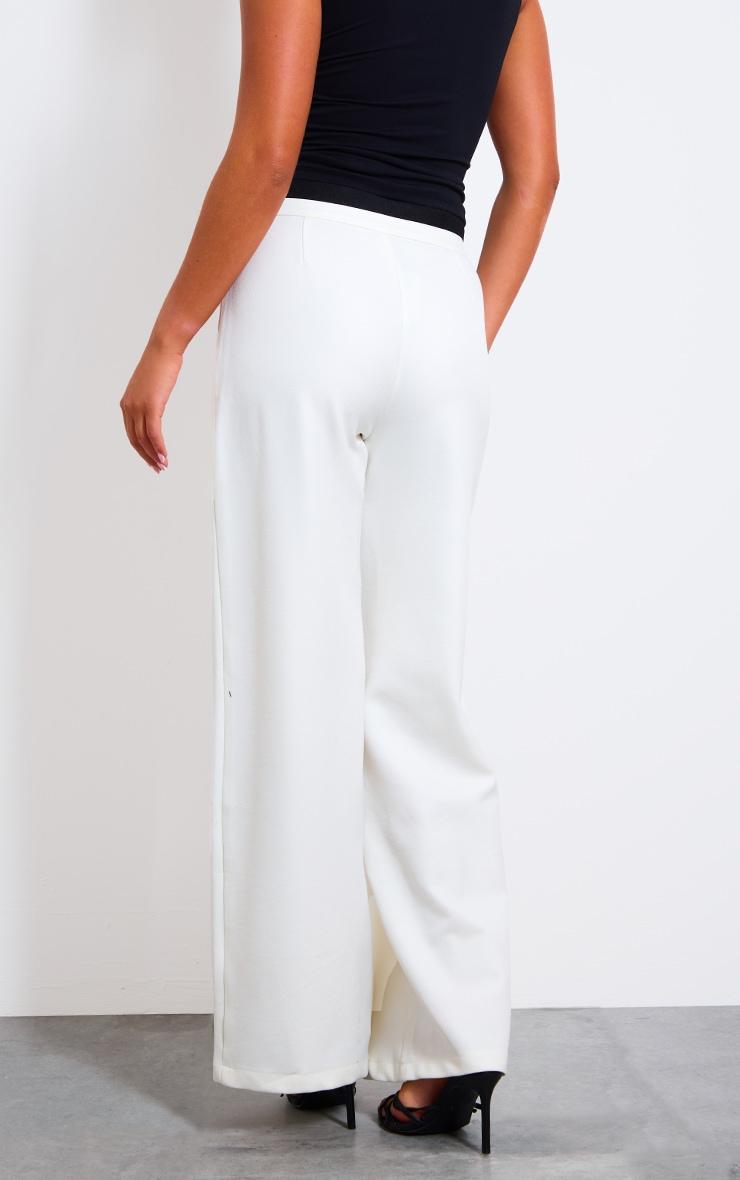  Ecru Contrast Double Waistband Detail Tailored Trousers Product Image