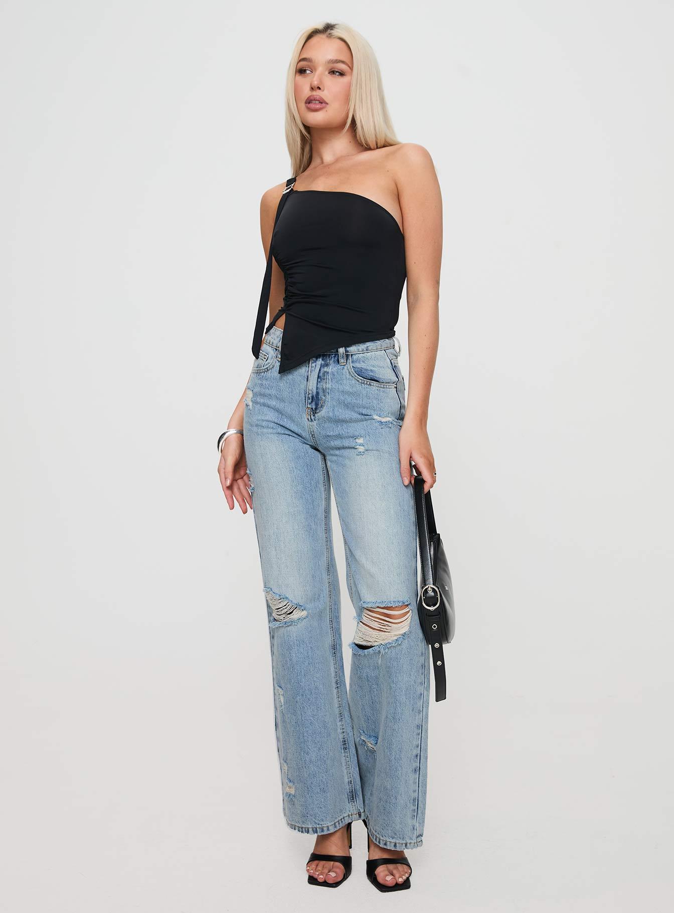 Girard Wide Leg Denim Jeans Light Blue Wash Product Image