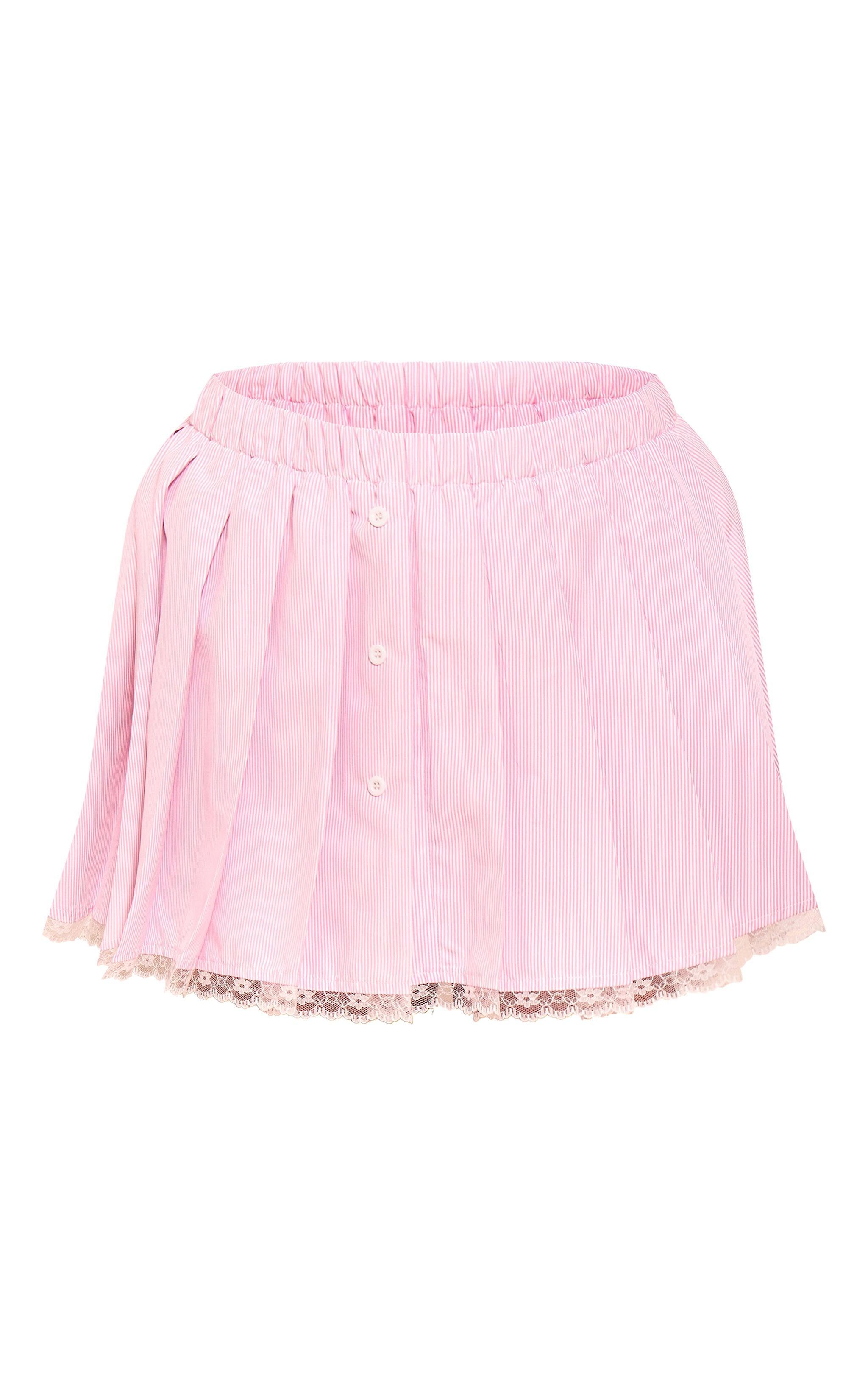 Pink Pinstripe Pleated Skater Skirt Product Image