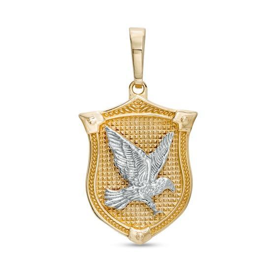 Men's Eagle Shield Necklace Charm in 10K Two-Tone Gold Product Image