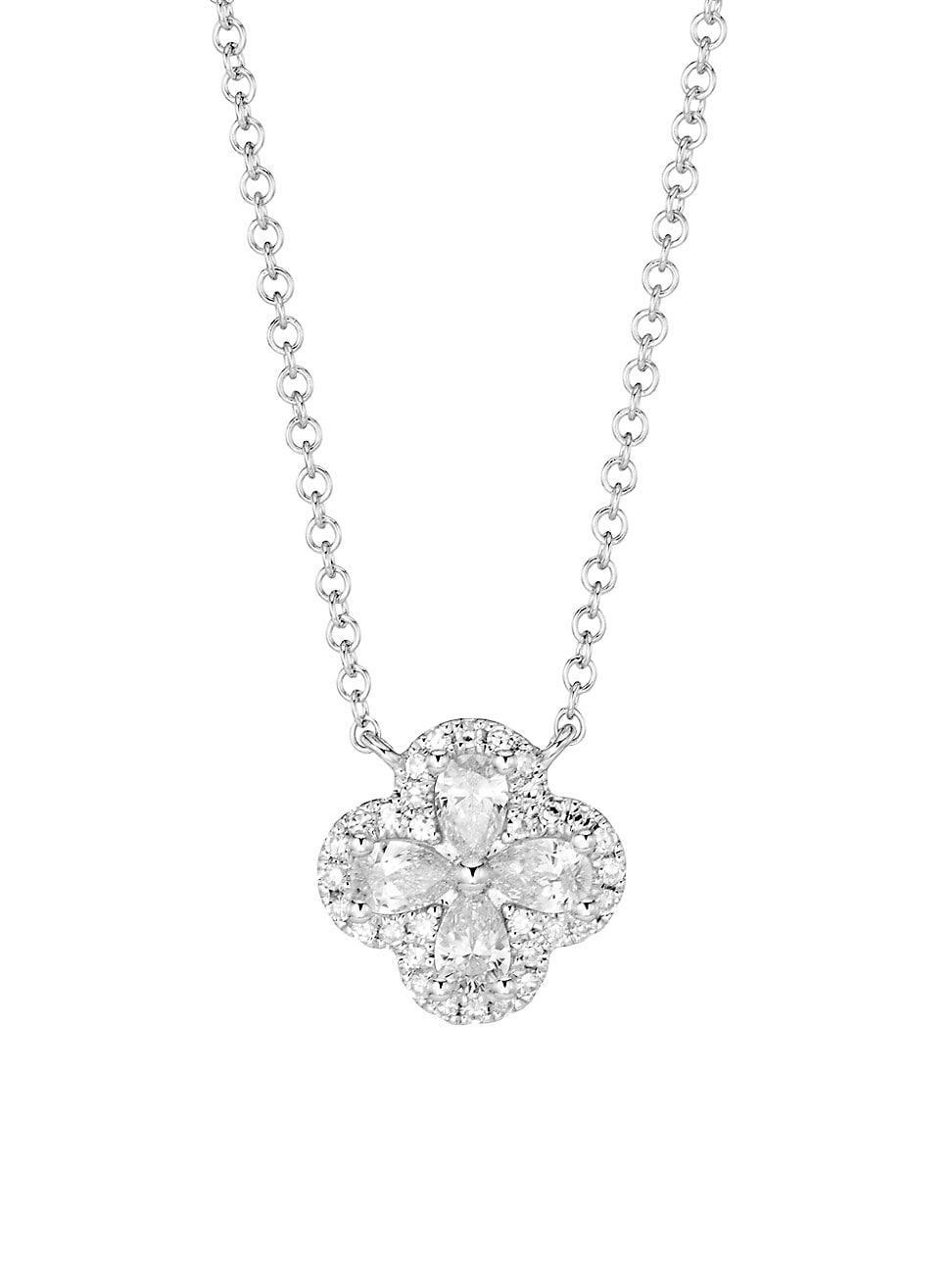 Womens Adelle 14K White Gold & 0.41 TCW Diamond Clover Necklace Product Image