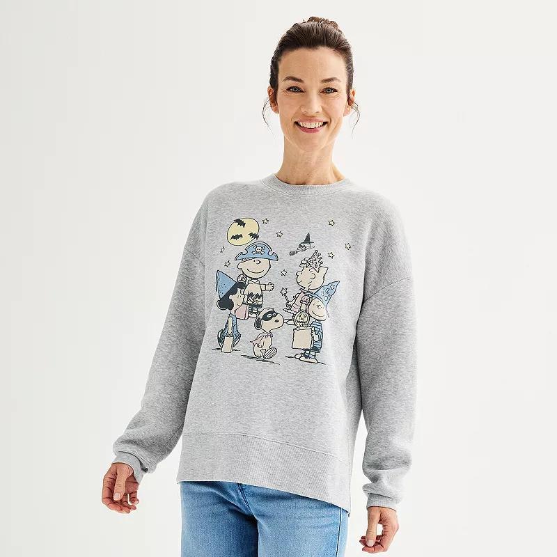 Womens Peanuts Halloween Charlie Brown & Friends Graphic Crewneck Sweatshirt Grey Grey Product Image