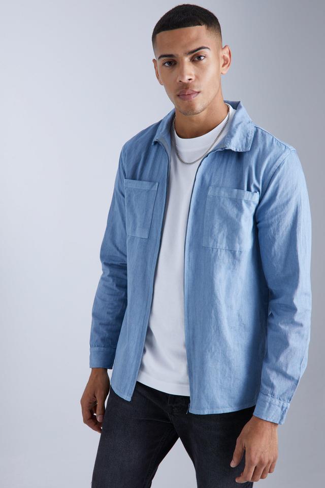 Oversized Overdyed Zip Through Pocket Overshirt | boohooMAN USA Product Image