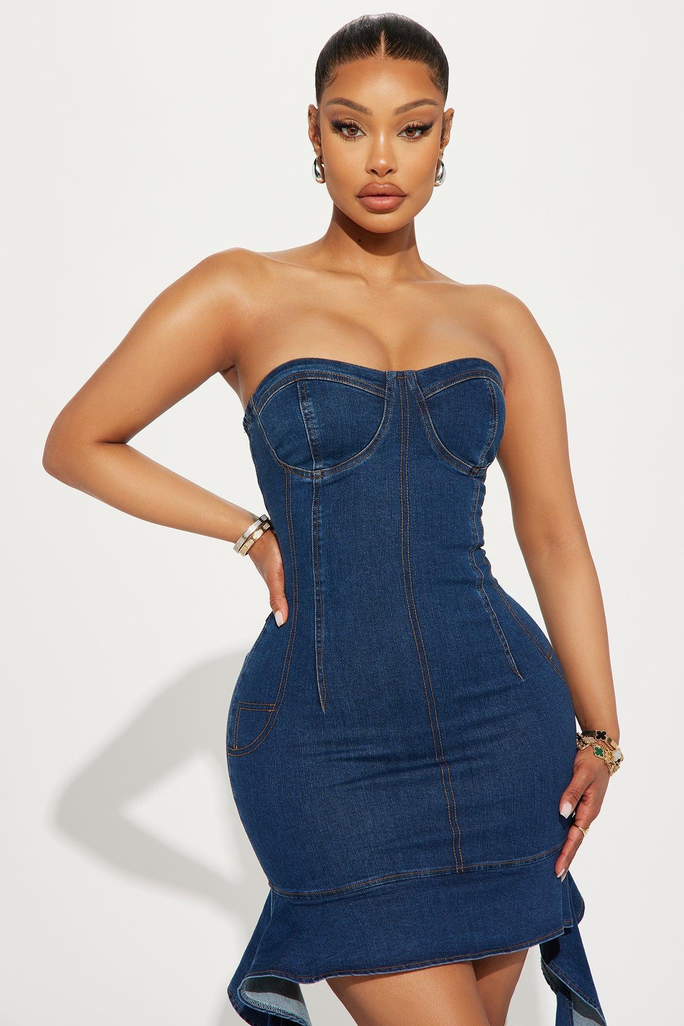 Lainey Denim Mini Dress - Dark Wash Product Image