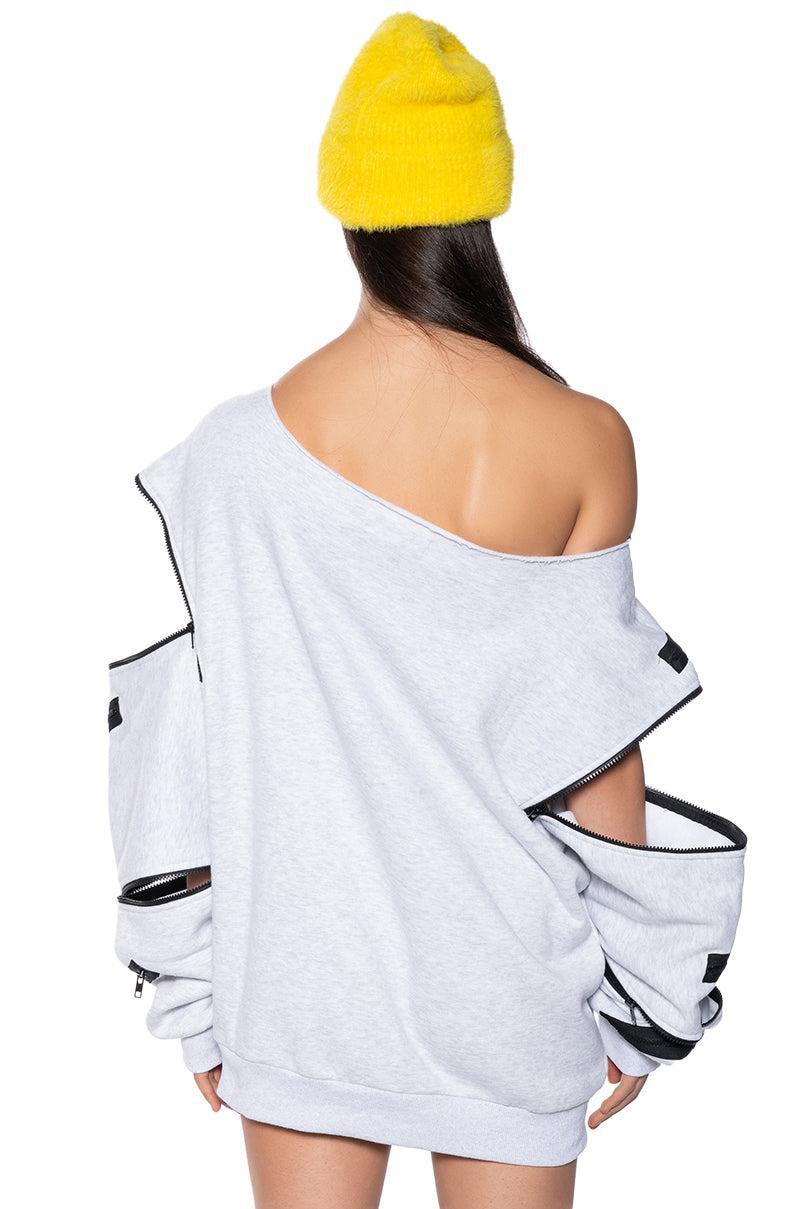 ZIP ZAP OFF THE SHOULDER SWEATSHIRT DRESS-GREY MULTI Product Image