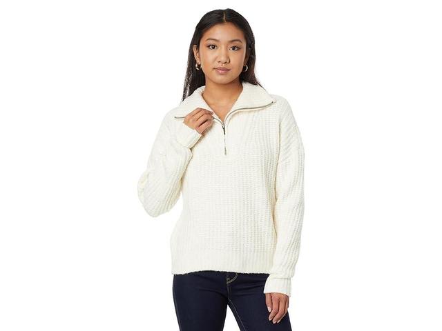 Lilla P Ribbed 1/2 Zip Sweater (Ivory) Women's Clothing Product Image