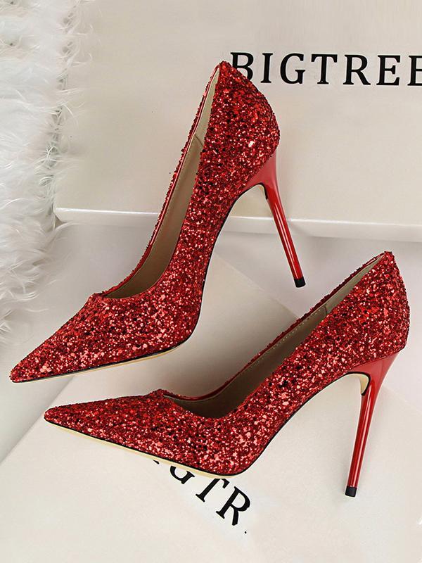 Pointed-Toe Sequined Shallow Cut Pumps product image