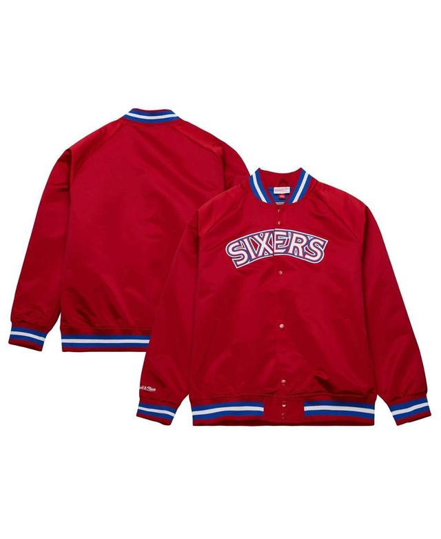 Mens Mitchell & Ness Red Philadelphia 76ers Hardwood Classics Throwback Wordmark Raglan Full-Snap Jacket Product Image