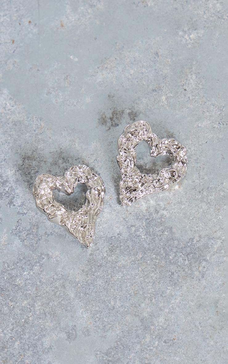 Silver Molten Heart Stud Earrings Product Image