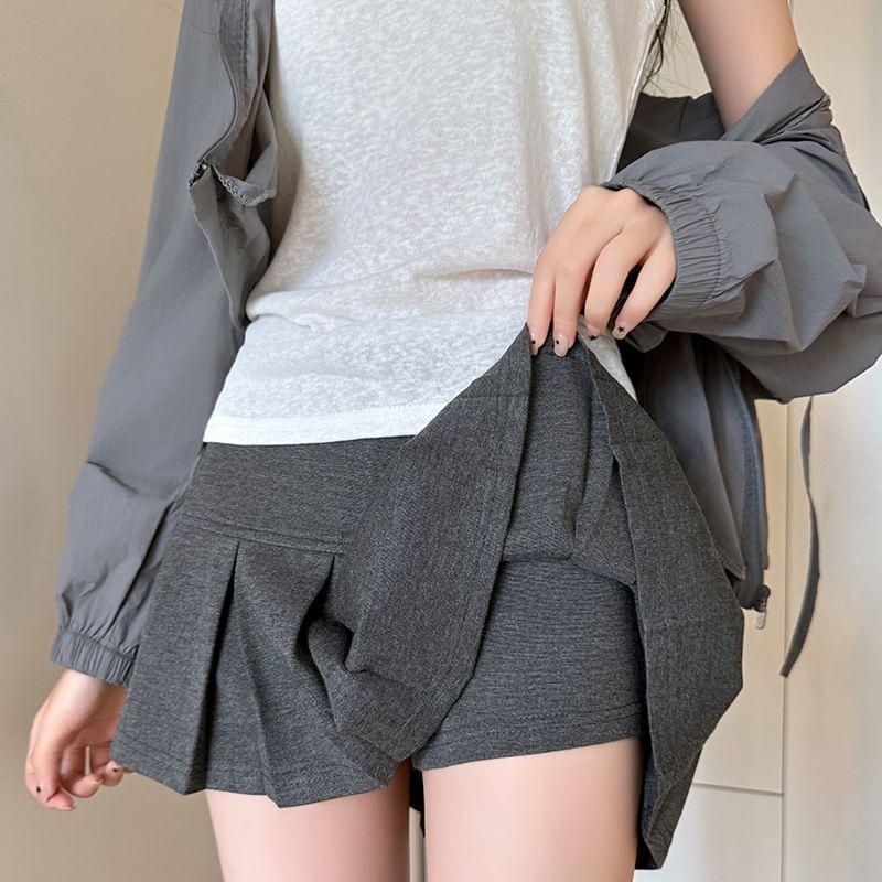 Mid Rise Panel Accordion Pleat A-line Sports Mini Skirt With Inset Shorts Product Image