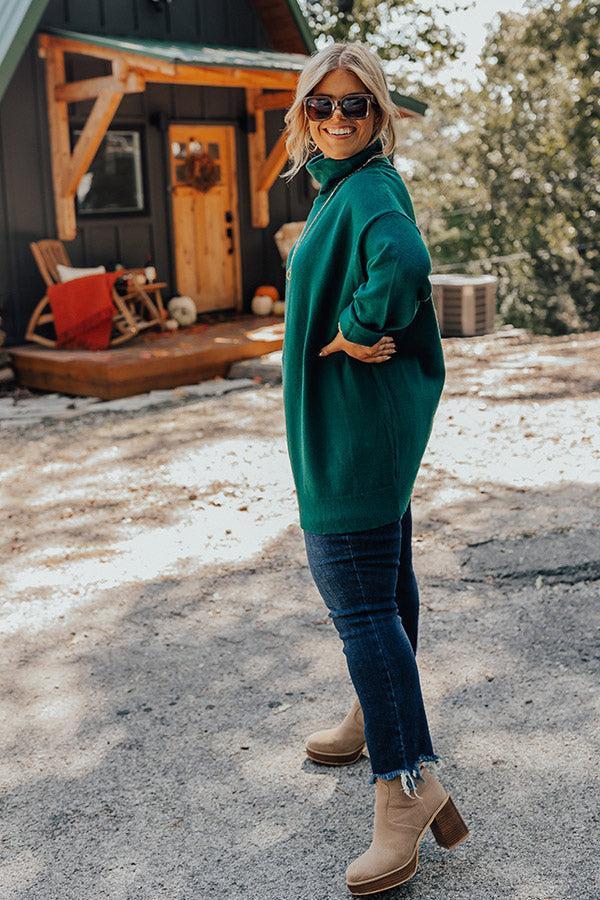 Lodge Getaway Tunic Sweater In Hunter Green Curves Product Image